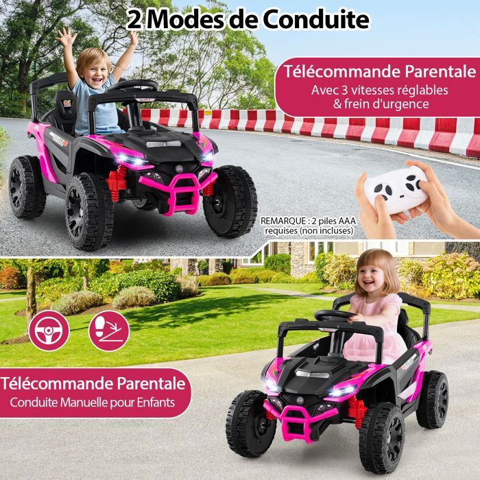 12v Voiture Électrique Enfant 4x4, Avec Lumières LED Et Volant Et Pedale Charge 30kg Blanc