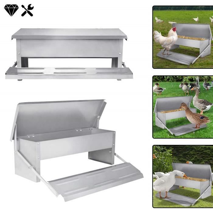 EINFEBEN 2x Mangeoire poules en acier galvanisé - Distributeur automatique 5KG avec pédale et EINFEBEN 2x Mangeoire poules en acier galvanisé - Distributeur automatique 5KG avec pédale et