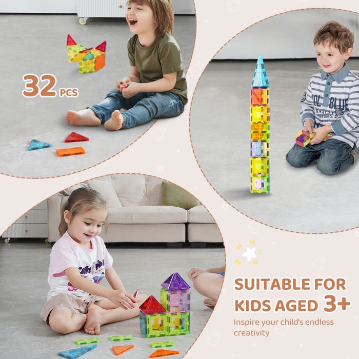 VEVOR Tuiles Magnétiques 121 PCS - Blocs Construction STEM Avec Bases Voiture Et Cartes Numériques