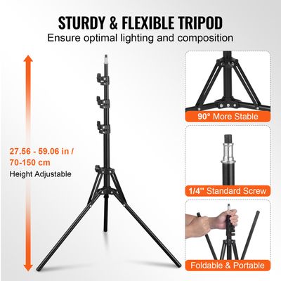 Kit D'éclairage Studio LS Photography – 3 Réflecteurs Pliables + 3 Trépieds, Noir