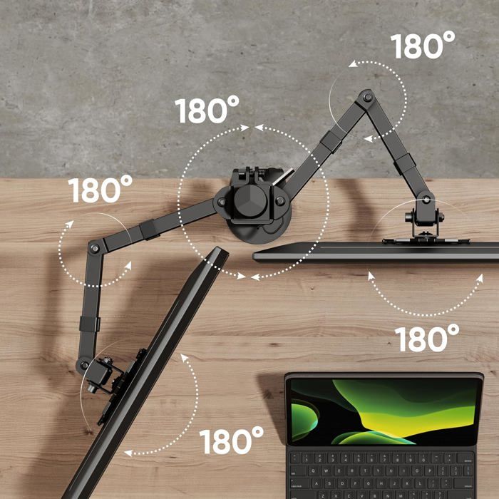 Support écran PC Double Bras VEVOR - Pour écrans 13-35 Pouces, Charge 12 Kg Par Bras - Réglable Inclinaison Rotation - 10