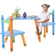 GOPLUS Ensemble Table et 2 Chaises pour Enfants,Ensemble de Meubles Multi-Usage,en Bois MDF et Bois de Pin,Design Créatif-0