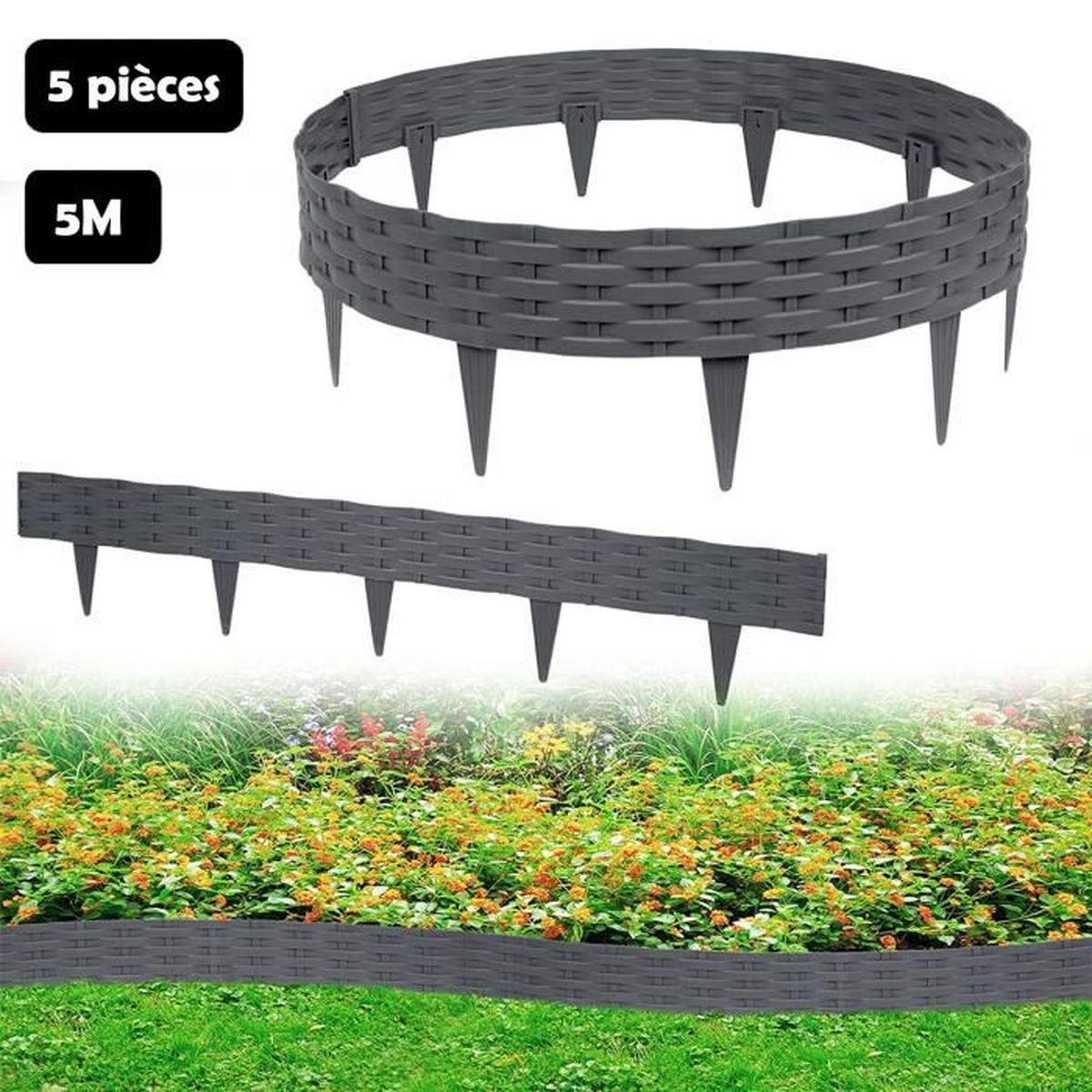 GARDENIX 3,2m Bordure de Jardin Rebord de Jardin Palisade pelouse Parterre Aspect Rattan Gris