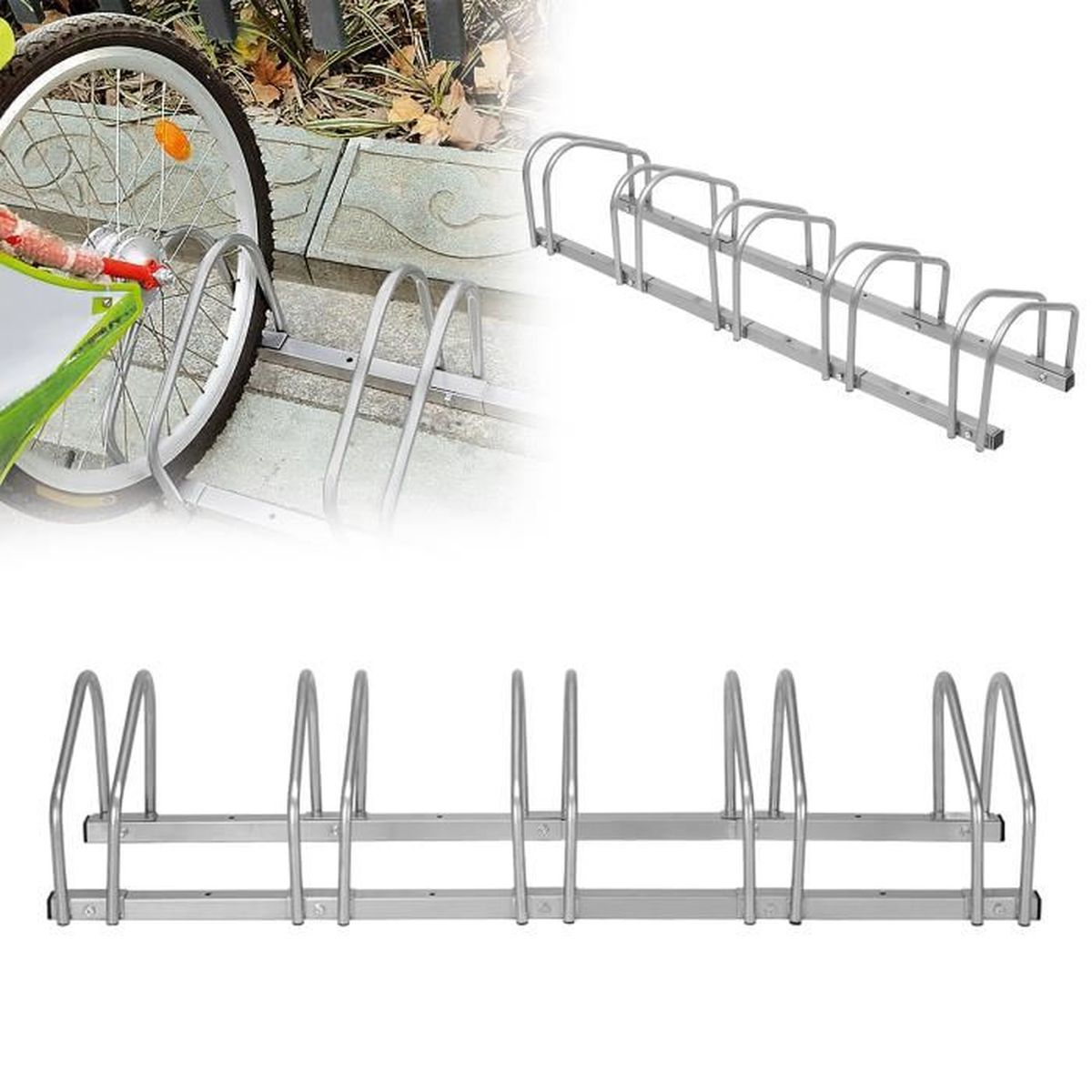 Râtelier à Vélos Relaxdays, Pour Extérieur Ou Garage, Acier Gris, 5 Vélos, Neuf
