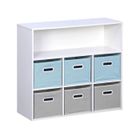 SWEEEK Meuble de rangement pour enfant avec 7 compartiments et 3 paniers bleus et 3 paniers gris en velours