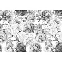 Papier Peint Intissé Tapisserie Murales Panoramique 3D Mur De Fond Tv Pivoine Fleur Noir Et Blanc 350*250cm