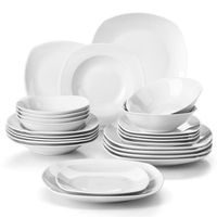 MALACASA Assiette Série ELISA, 24pcs Service Complet de Table Porcelaine, la vaisselle plus légère et plus abordable - Blanc