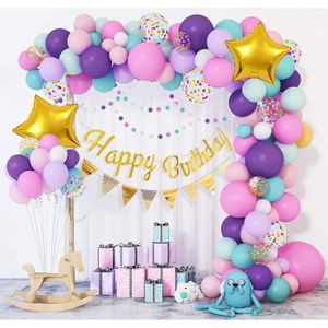 Licorne Décorations Anniversaire Filles Rose Violet Bleu Ballons Joyeux Anniversaire Avec Bannière Gâteau Topper Tassels Pom Poms Latex Confetti Feuille Ballons Pour Bébés Filles