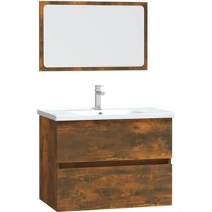 MEUBLE BAS COMMODE SDB Meuble de salle de bain : meuble vasque et miroir - Mothiness - bois reconstitué,Acrylique - Chêne fumé - 60x38,5x45 cm ly0002 Mothi