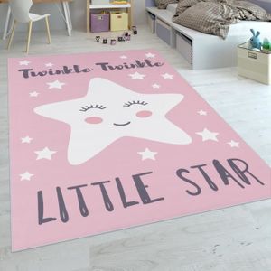 Tapis Pour Enfants Tissage Plat Pour Chambre D Enfant Avec Motif Dicton Et Etoiles Rose 1x160 Cm Cdiscount Maison