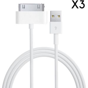 CÂBLE TÉLÉPHONE Lot 3 Cables USB [Compatible iPad 1 - 2 - 3] Chargeur Blanc 1 Metre [Phonillico®]