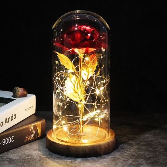 Rose Enchantée La Belle Et La Bête Sous Dôme Verre - Lumière LED - Cadeau Romantique