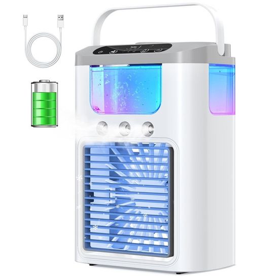 Climatiseur/ Ventilateur Mural Portable Sans Perçage - Rechargeable Sans Fil - Télécommande - Pour Chambre, Bureau - 33x7x7.6 Cm