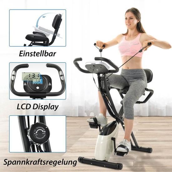 Vélo d’Appartement Pliable Elliptique Ergomètre Fitness Cardio Gym LCD pliable