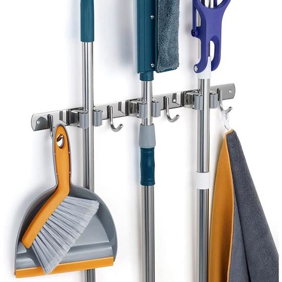 8 Accroches Murales Pour Outils - Porte Balai, Bêche - Acier Ressort - Gris