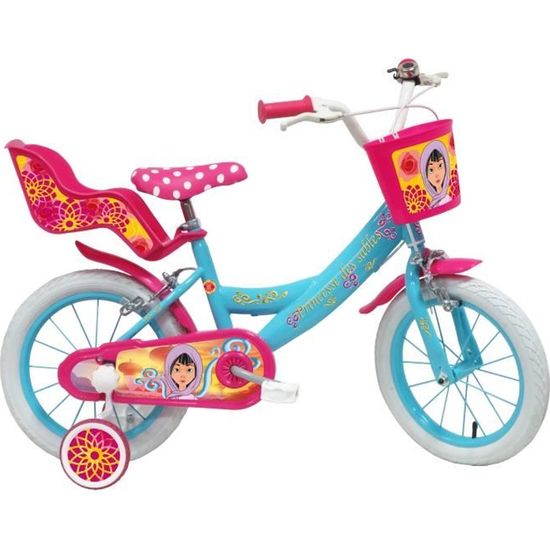 Vélo Enfant Fille 14" PRINCESSE DES SABLES - 4 à 6 ans - Rose & Bleu, équipé de 2 Freins