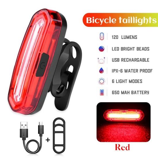 Feux de vélo LED Ensemble de lumières de vélo LED rechargeables par USB