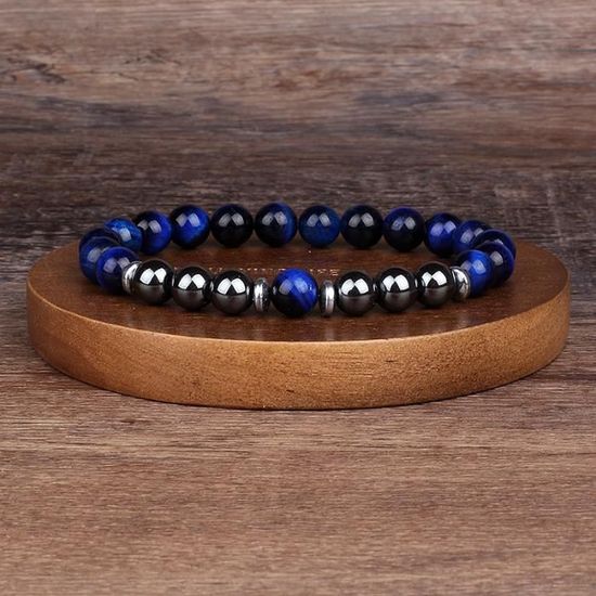 Bracelet Perles Œil De Tigre Bleu 6mm - Énergie Et Confiance - Expédition Rapide
