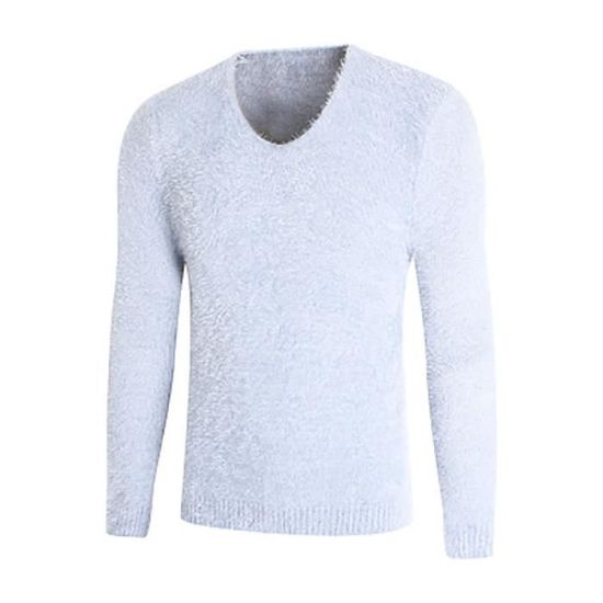 Pull Homme Col V Manches Longues Couleur Unie - Acrylique, Coupe Regular, Tailles S à XXL