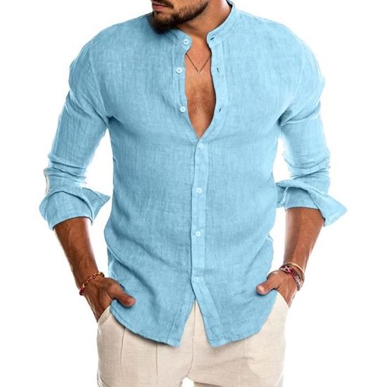 Chemise Henley Vintage Patchwork Homme - Kurta Coton Léger Respirant - Style Hippie Décontracté Manches Longues