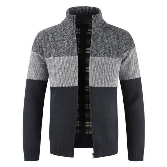 Cardigan Homme à Capuche - En Polaire épaisse Doublure Peluche - Fermeture Zippée - Coupe Longue - Hiver Chaud Et Confortable