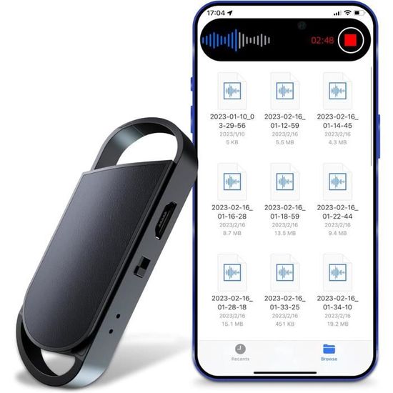 Mini Enregistreur Vocal 64 Go Avec Réduction De Bruit – Jusqu'à 35h D'enregistrement, Activation Vocale
