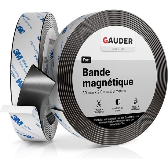 Bande Magnétique Autocollante Forte GAUDER 40 Mm X 3 M - Mousse Adhésive - Pour Bricolage Et Organisation