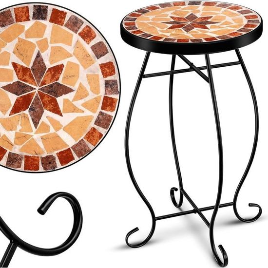 SER Table en mosaïque Tables de bistrot Tabouret à Fleurs Rond 60 x 34 ...