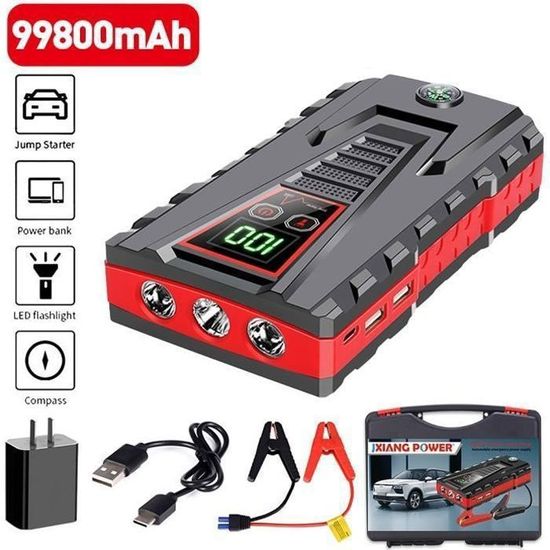 Booster Batterie Voiture 6000A NACKEO STAR02 - Démarreur Portable 12V Jusqu'à 9L Essence/7L Diesel - Batterie Externe 20000mAh Avec écran LCD