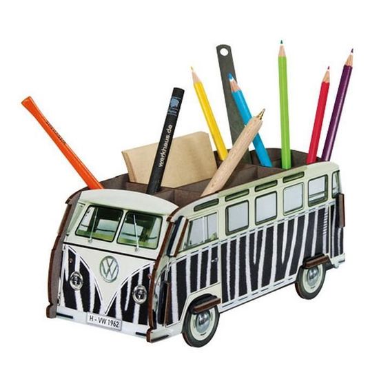 Miniature Volkswagen Combi Vert Hippie Organiseur De Bureau Kit En Bois Eco Certifie 18,5 X 42 X 17,5 Cm