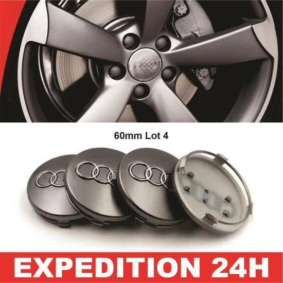 4 Bouchons De Roue Audi 60mm Argent - Emblèmes Alliage - Remplacement Jantes