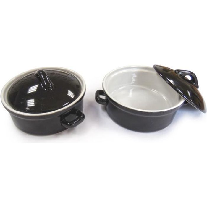 Lot de 2 mini cocottes rondes 10X8,5 noires - 650