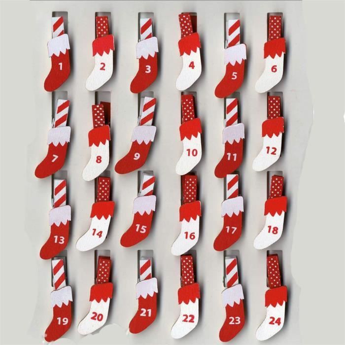 Pinces à linge calendrier de l'avent rouge 5cm
