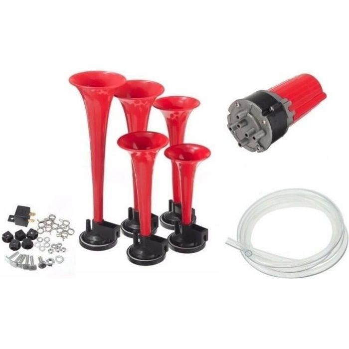 Klaxon A Air Pneumatique 5 Trompettes La Cucaracha Compresseur 12V 115dB Auto