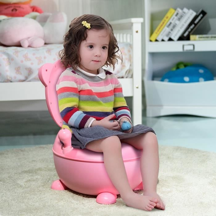 GOPLUS Pot Bébé, Toilette WC Bébé,en Forme d’Ours en Plastique avec Bol à Déchets Détachable 1,9L Toilette Portative,Rose