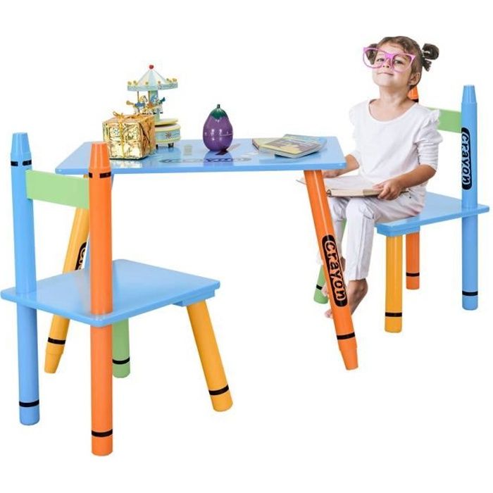 GOPLUS Ensemble Table et 2 Chaises pour Enfants,Ensemble de Meubles Multi-Usage,en Bois MDF et Bois de Pin,Design Créatif