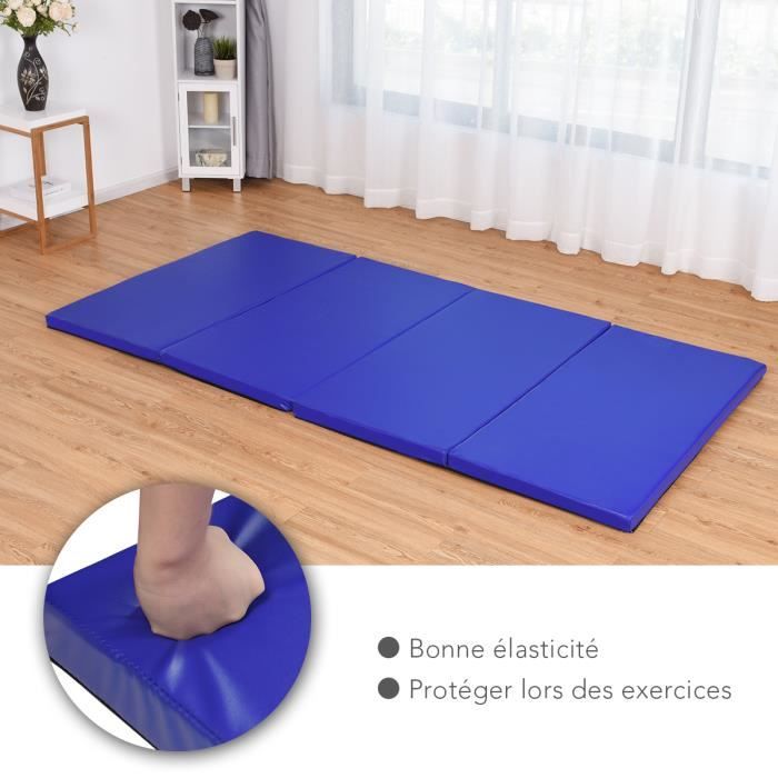 Tapis de Gymnastique Pliable et Portable 240 x 120 x 5 CM Matelas de Gym Pliant pour Fitness et Exercices Fait de EPE et de PU Bleu