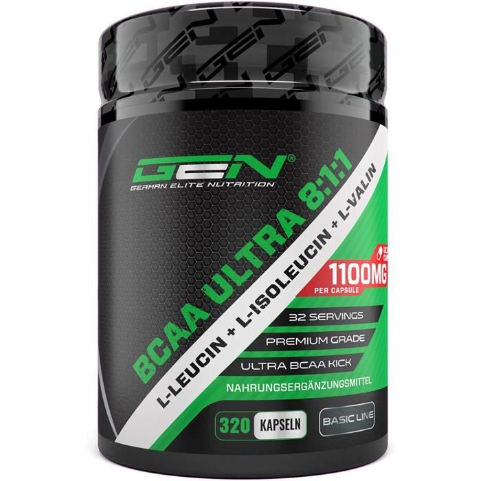 BCAA Ultra 8:1:1 - 320 Capsules - 1100 mg par capsule - L-Leucine, L-Isoleucine, L-Valine - Haute dose - Acides aminés essentiel317