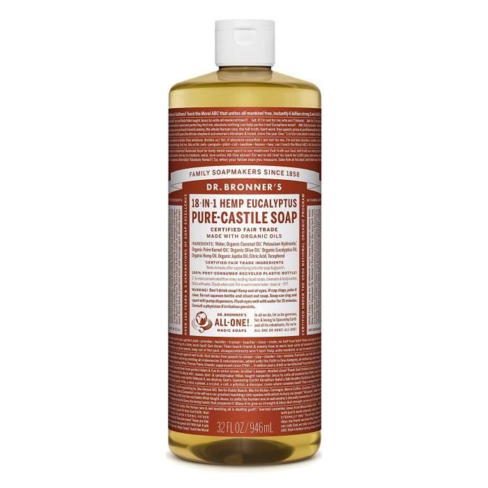 Dr. Bronner's Magic Soaps, Savon pur de Castille-, 18-in-1 chanvre d'Eucalyptus, 32 fl oz (944 ml)