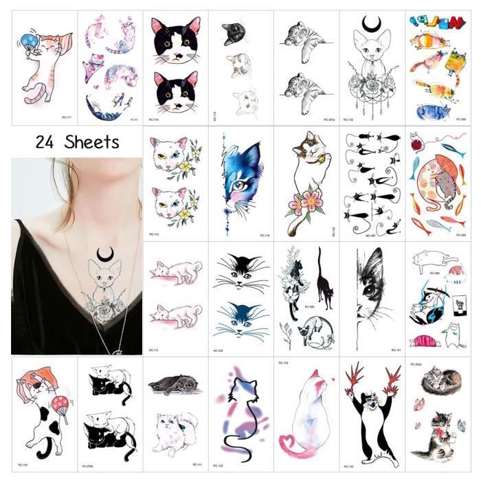 24 x tatouages temporaires de chat┃pets tatouages ephémères┃l'anniversaire d'enfant┃petit cadeau┃ la fête de pirates