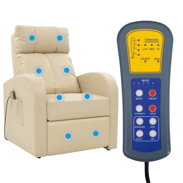 ��1483Fauteuil de massage électrique avec télécommande 75 x 85 x 107 cm -Couleur crème Fauteuil canapé sofa relaxation massant