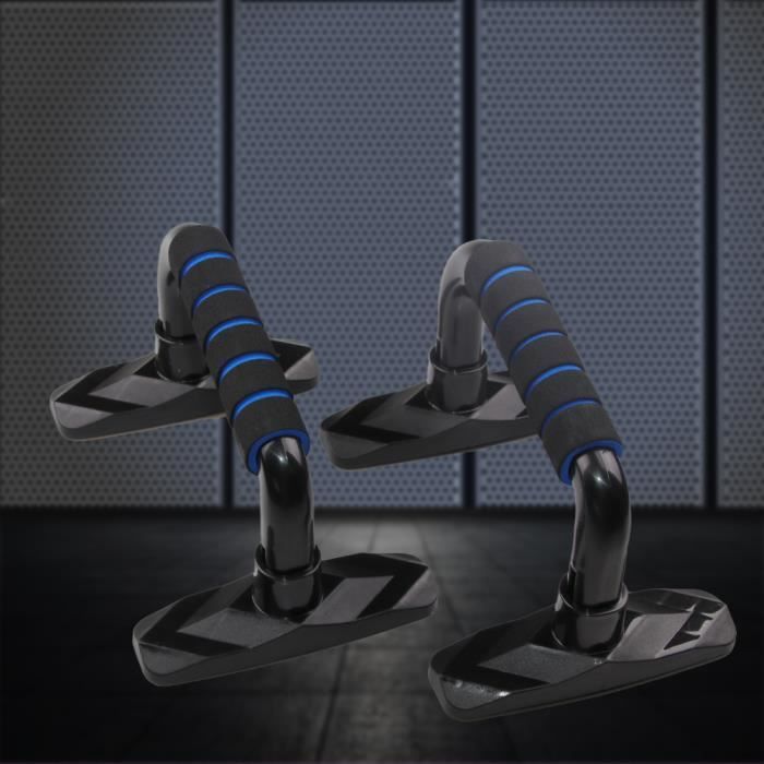 Three Ensemble de 2 Support push-up forme de H amovible équipement de fitness multifonction(Noir+Bleu)