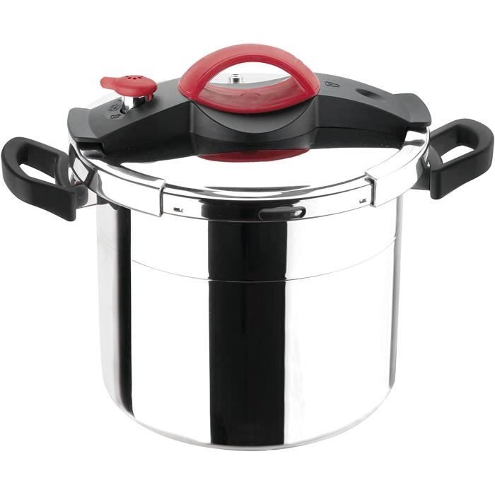 Sitram 711164 Autocuiseur Sitrapro 10L en inox-rouge-tous feux y compris l'induction-fabrication française, Acier 18/10, 24 cm