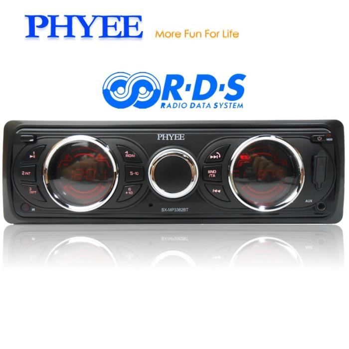 Autoradio amovible 1 Din RDS Bluetooth Audio Stéréo A2DP Mains Libres AM FM USB Unité de tête SD AUX ISO PHYEE SX MP3382BT