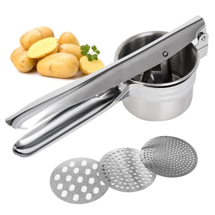 Presse à Pommes de Terre Multifonctionnel Presse Purée avec 3 Disques en Acier inoxydable pour Cuisine Fruits Légumes