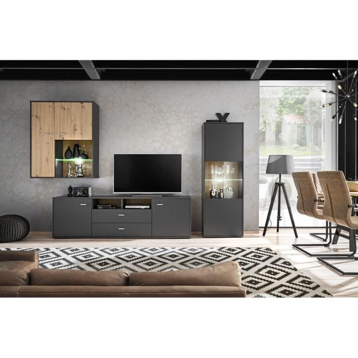 OLSSON - Unité murale style scandinave 3 pcs - Éclairage LED inclus - Mur TV - Ensembles meubles salon séjour - Aspect bois -