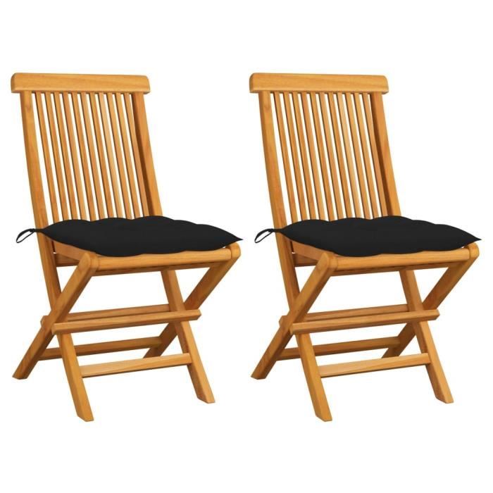JG - Chaises de jardin- Fauteuil Relaxation pour Exterieur avec coussins noir 2 pcs Bois de teck massif7944