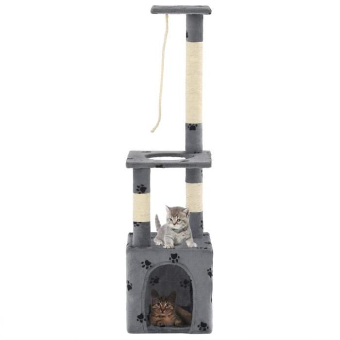 Arbre à Chat Griffoir Centre d’Activités Niches Colonnes Echelle Grotte Maisonnette - 109cm Gris Motif de pattes ®OXJIOL®