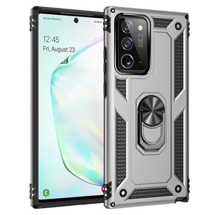 Coque Samsung Galaxy Note 20 Ultra (5G), Aimant Support Bague Armure Robuste Silicone Ultra-fin Double Protection Renforcée, Argent