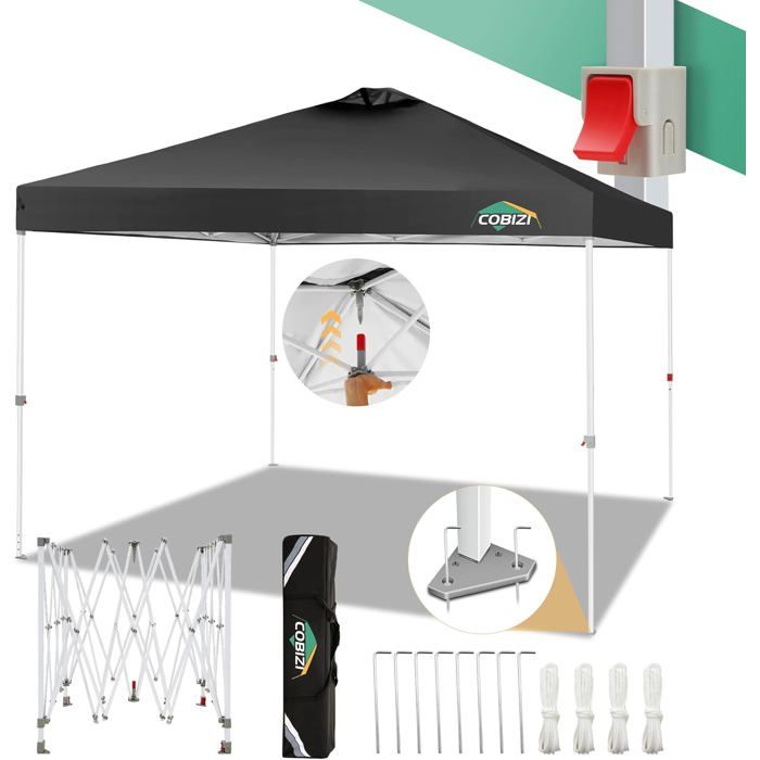 Tonnelle de Jardin Tente Pavillon 3x3m, Tente Pliante Rapide à Installer avec Sac de Transport, Noir